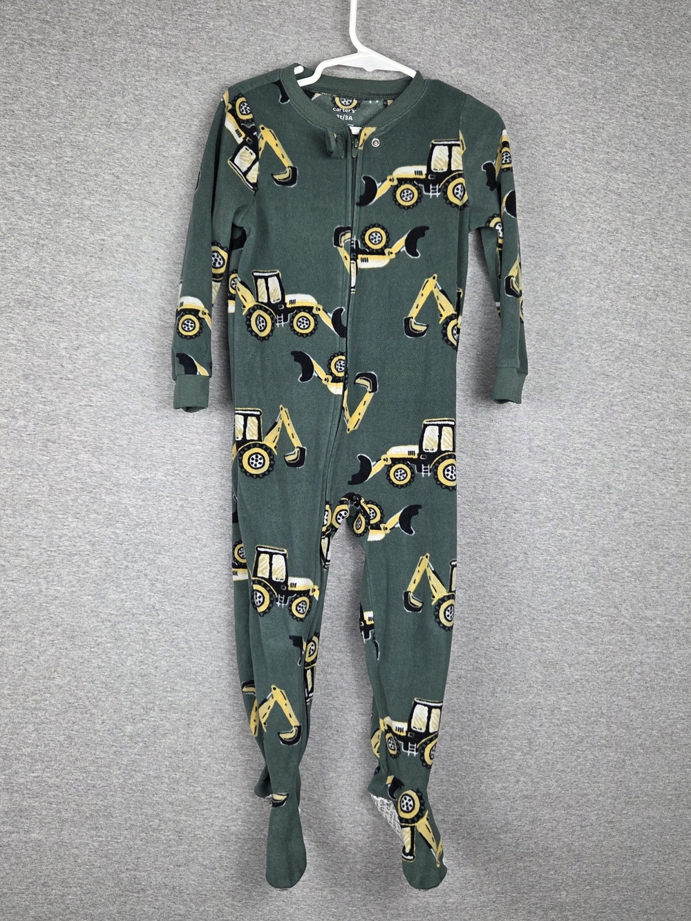 Carter's Green Construction Print One-Piece Fleece Pajamas 3T